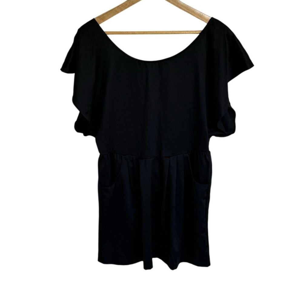 Free People Black Satin Flutter Sleeve Mini Dress Open Back Size 6 NWT
